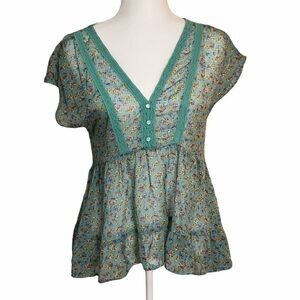 Eyelash sheer floral v neck Top